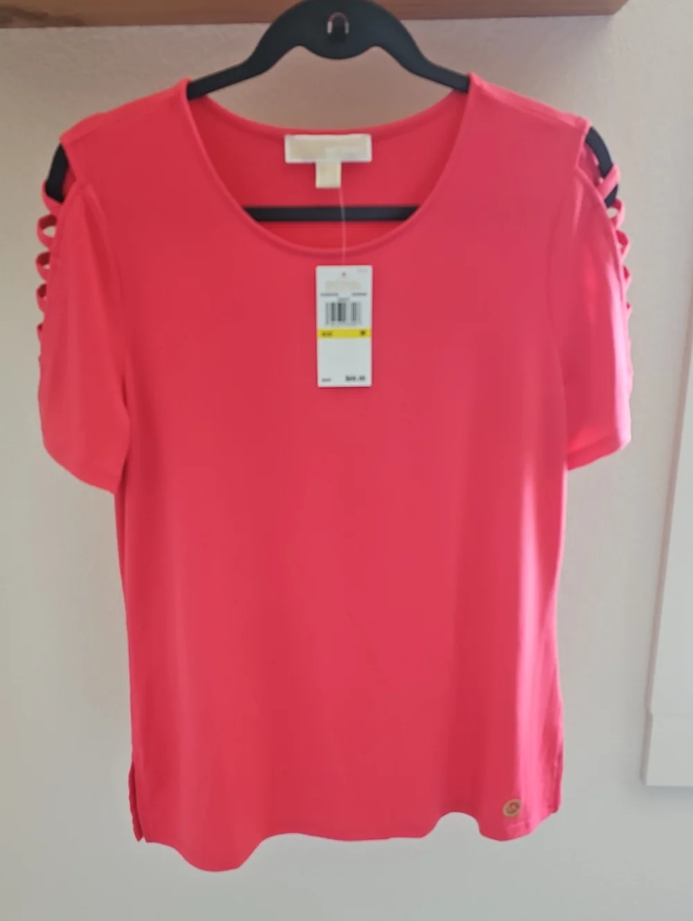 Michael Kors Coral Pink Short Sleeve Ladder-Shoulder Top